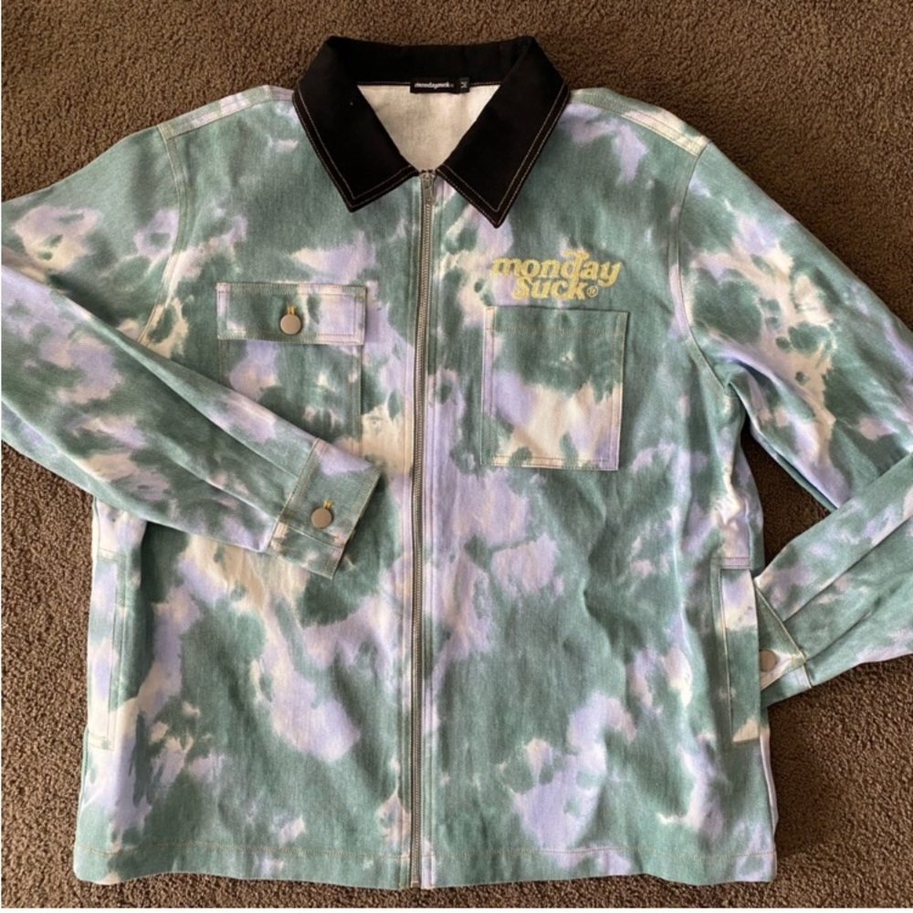 Boutique Mondaysuck Blue Green tie dye collared zip up jacket shacket M